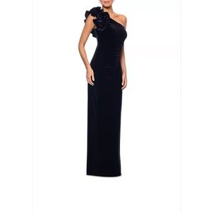 Aqua Black One-Shoulder Gown